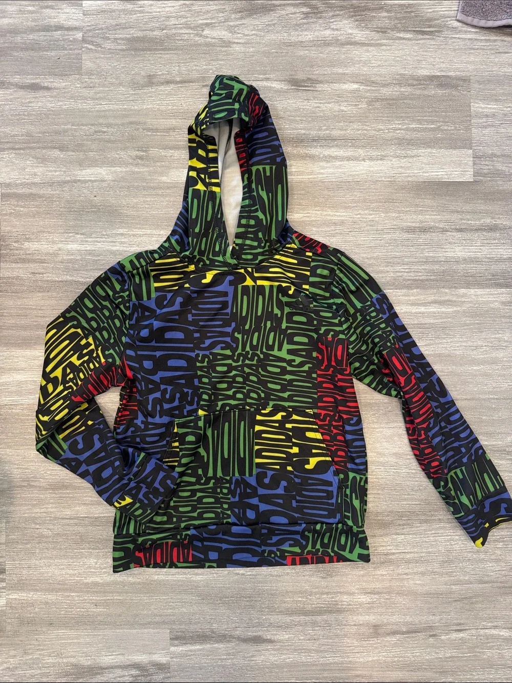 adidas Multicolor Logo Print Hoodie — Red Blue Green Yellow - Picture 1 of 3